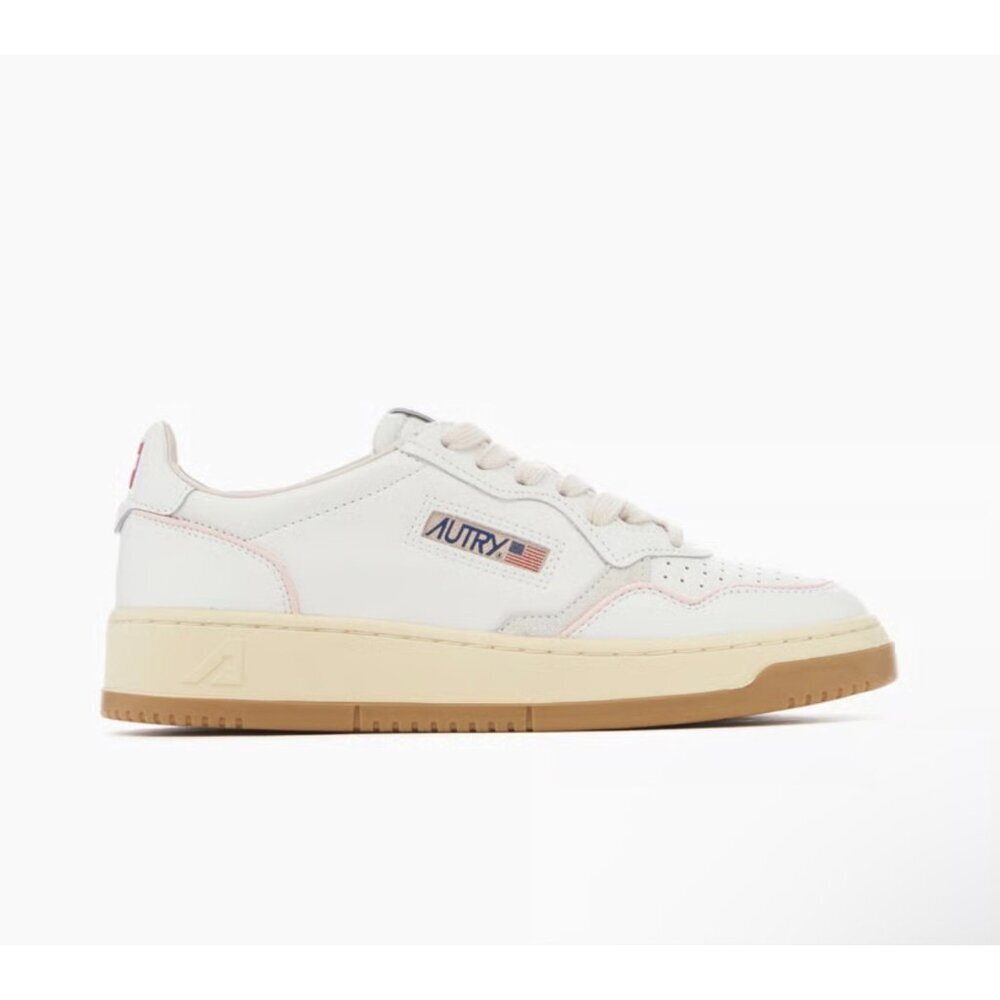 Autry Women’s Open Low Leather Sneakers – White/Light Pink – Size 37